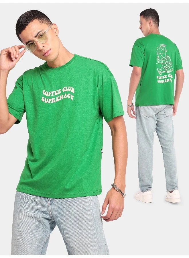 Beyoung Coffee Club Supremacy Printed Oversized T-shirt for Men